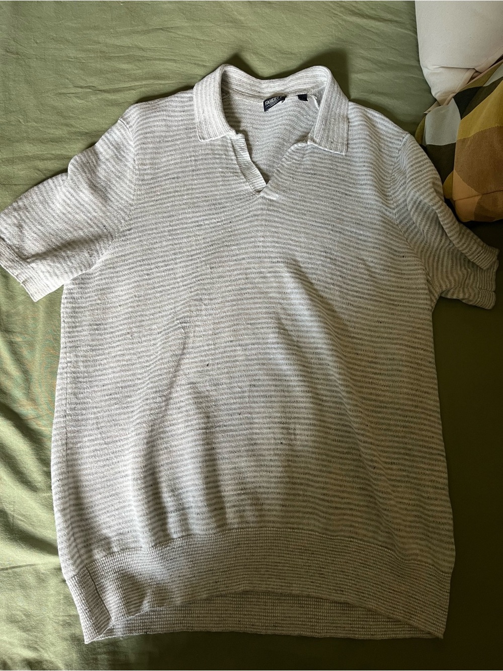 Faherty Light Gray Striped Polo Shirt - Casual Men’s Knit